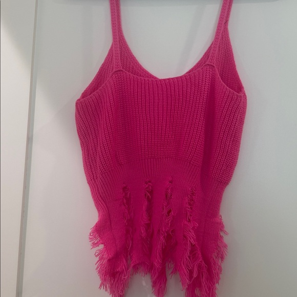 Pink Fringe Knit Crop Top - Picture 7 of 8